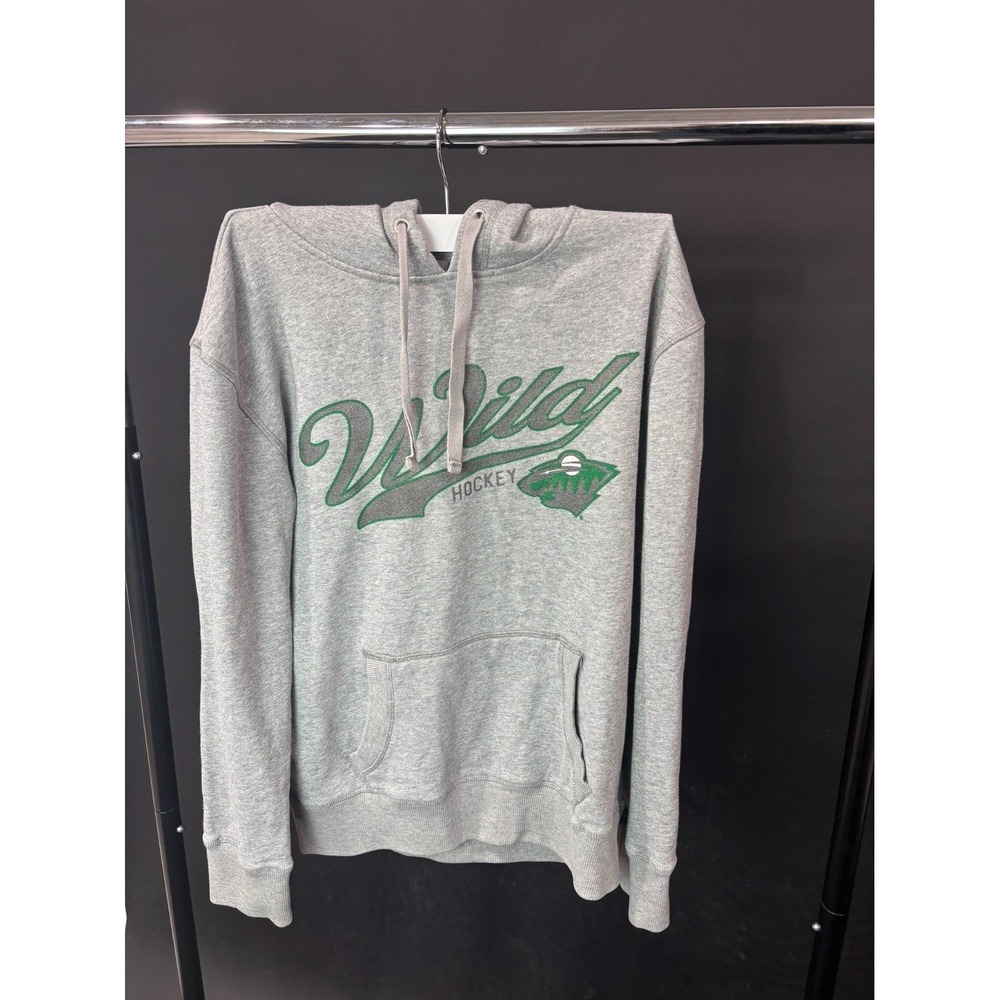 J. America Hoodie Men Med Gray Cotton Drawstring Kangaroo Pockets MN Wild Hockey
